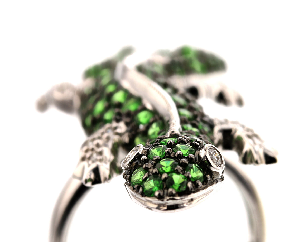 Handmade Lizard Tsavorite Diamonds Gold Ring