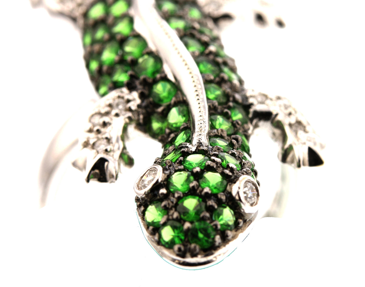 Handmade Lizard Tsavorite Diamonds Gold Ring
