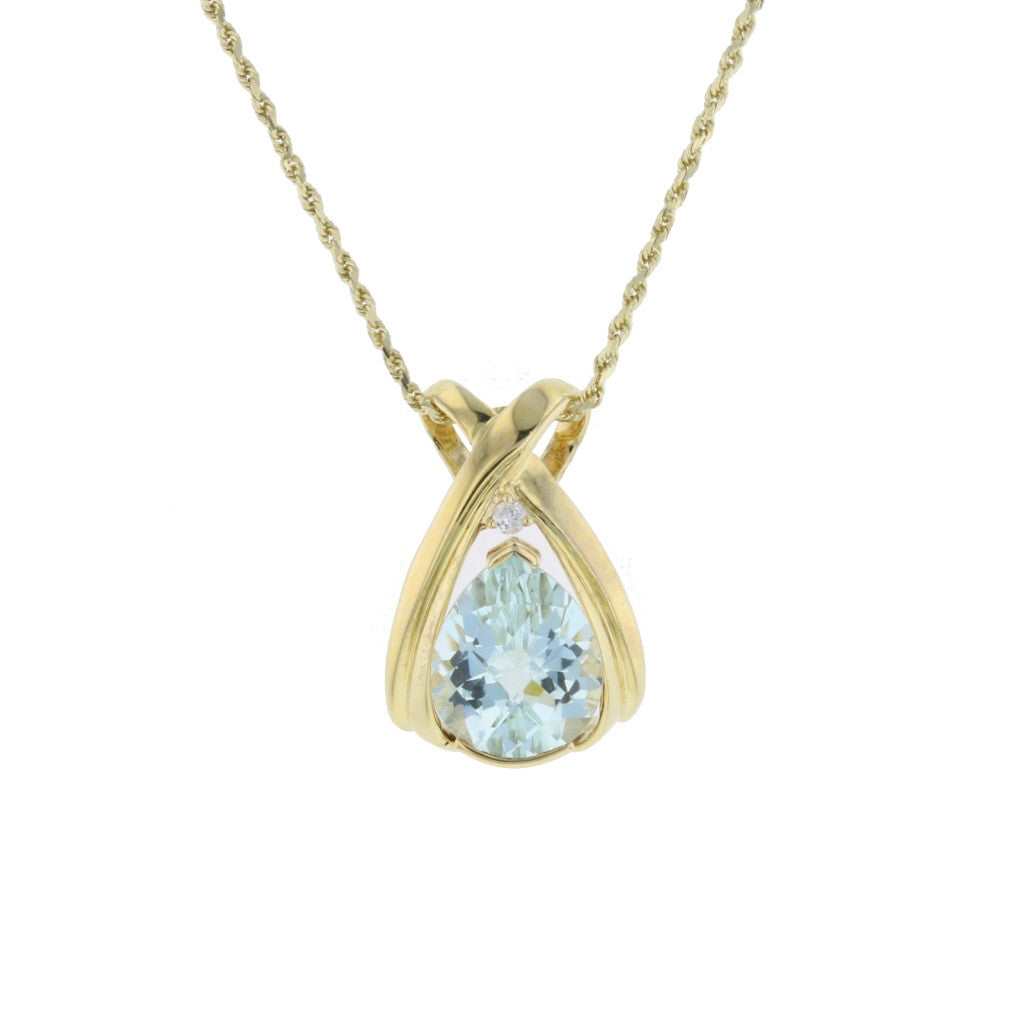 Pear shaped Aquamarine & Diamond Gold Pendant