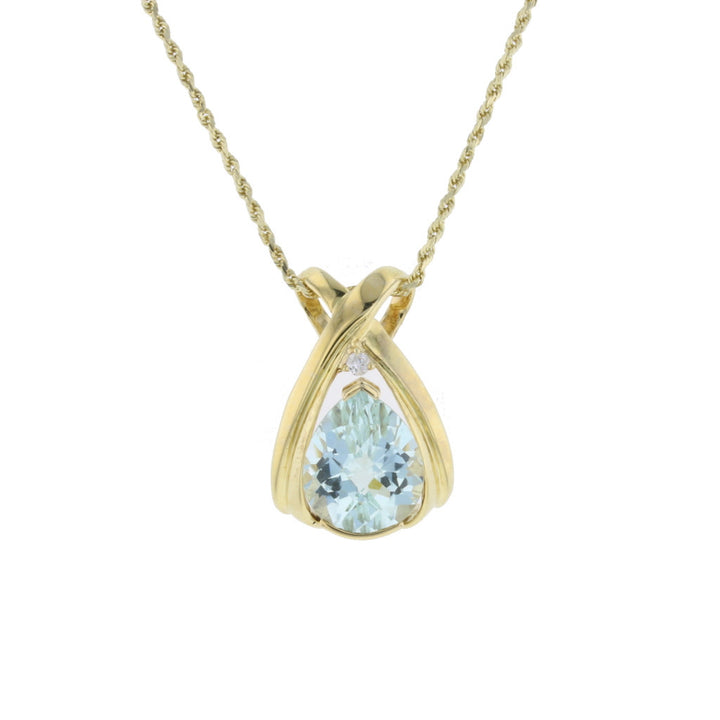 Pear shaped Aquamarine & Diamond Gold Pendant