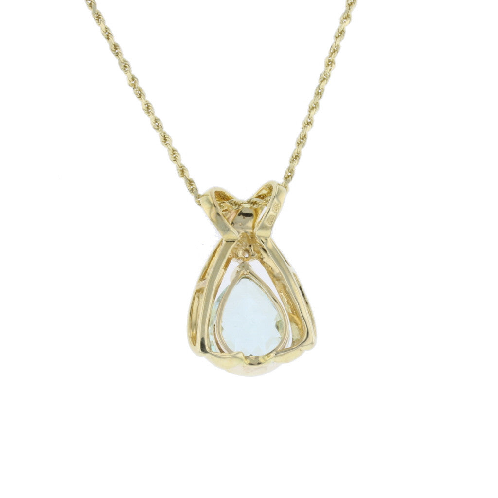Pear shaped Aquamarine & Diamond Gold Pendant - David's Antiques & Jewelry