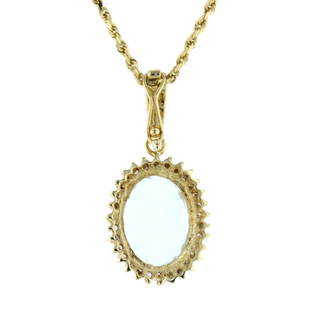 Large Oval Aquamarine Gold Pendant
