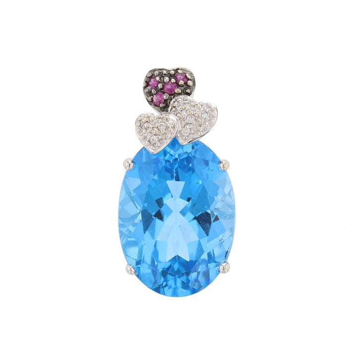 Captivating 14K White Gold with BlueTopaz and Diamond Heart Pendant - 15.55ct of Elegance