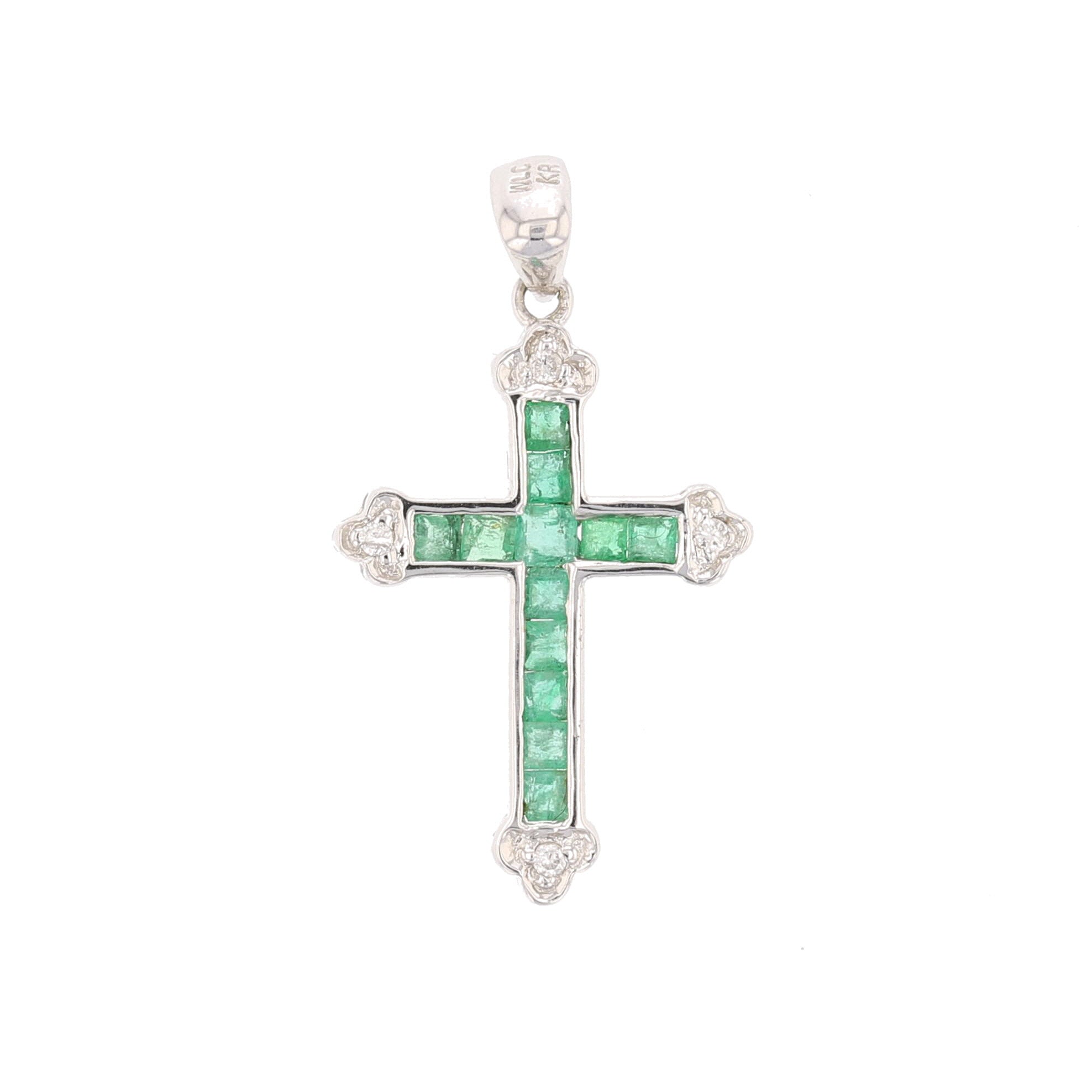 White Gold Emerald and Diamond Cross Pendant - David's Antiques & Jewelry