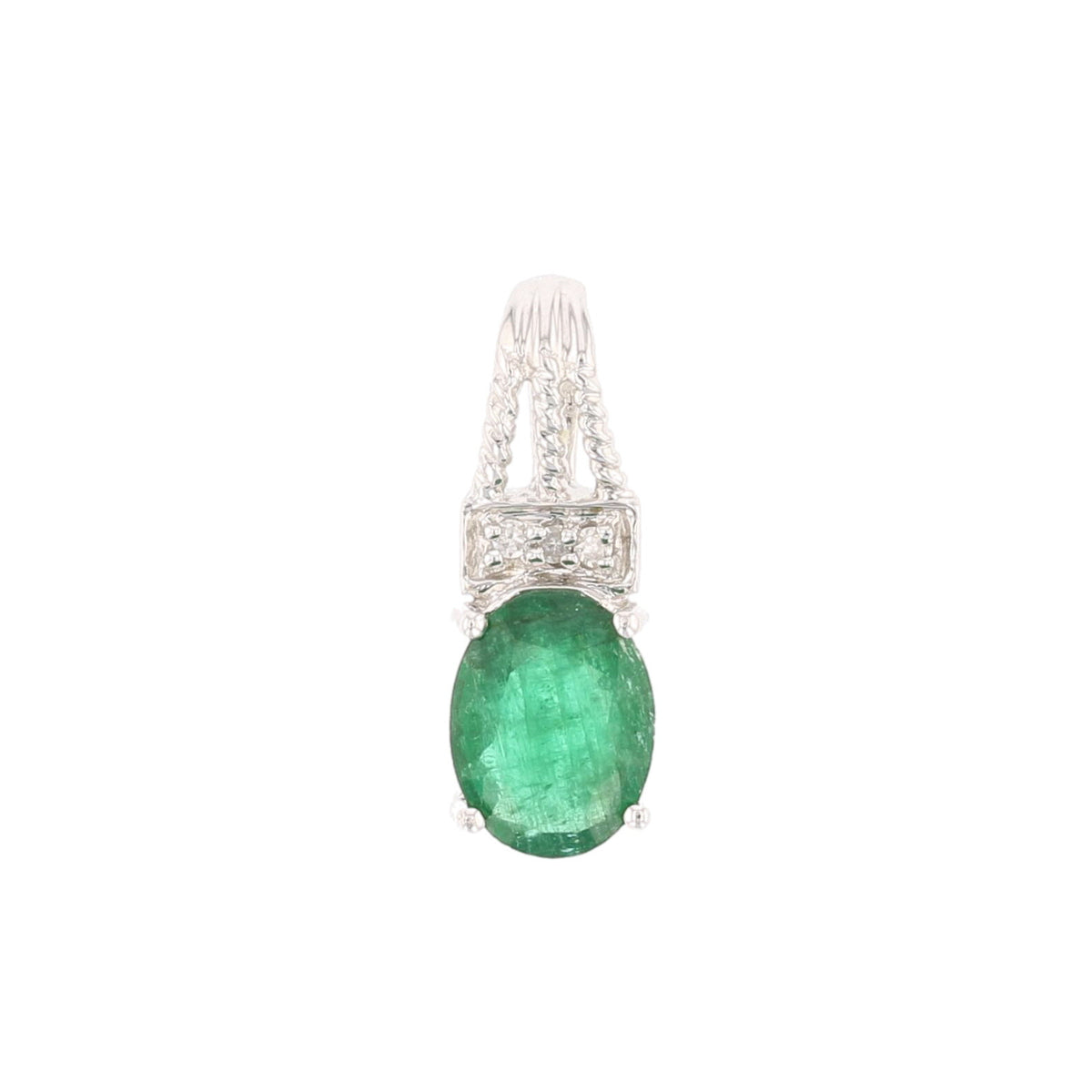 White Gold Oval Emerald and Round Diamond Enhancer Pendant
