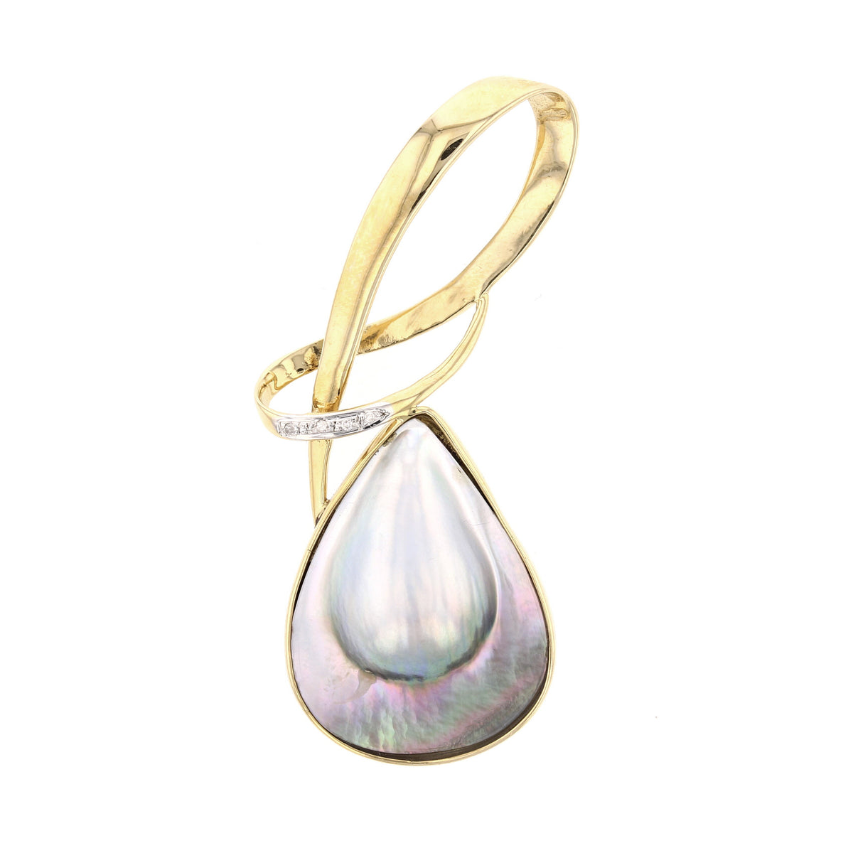 14Kt YG Mobe Pearl & Diamond Pendant