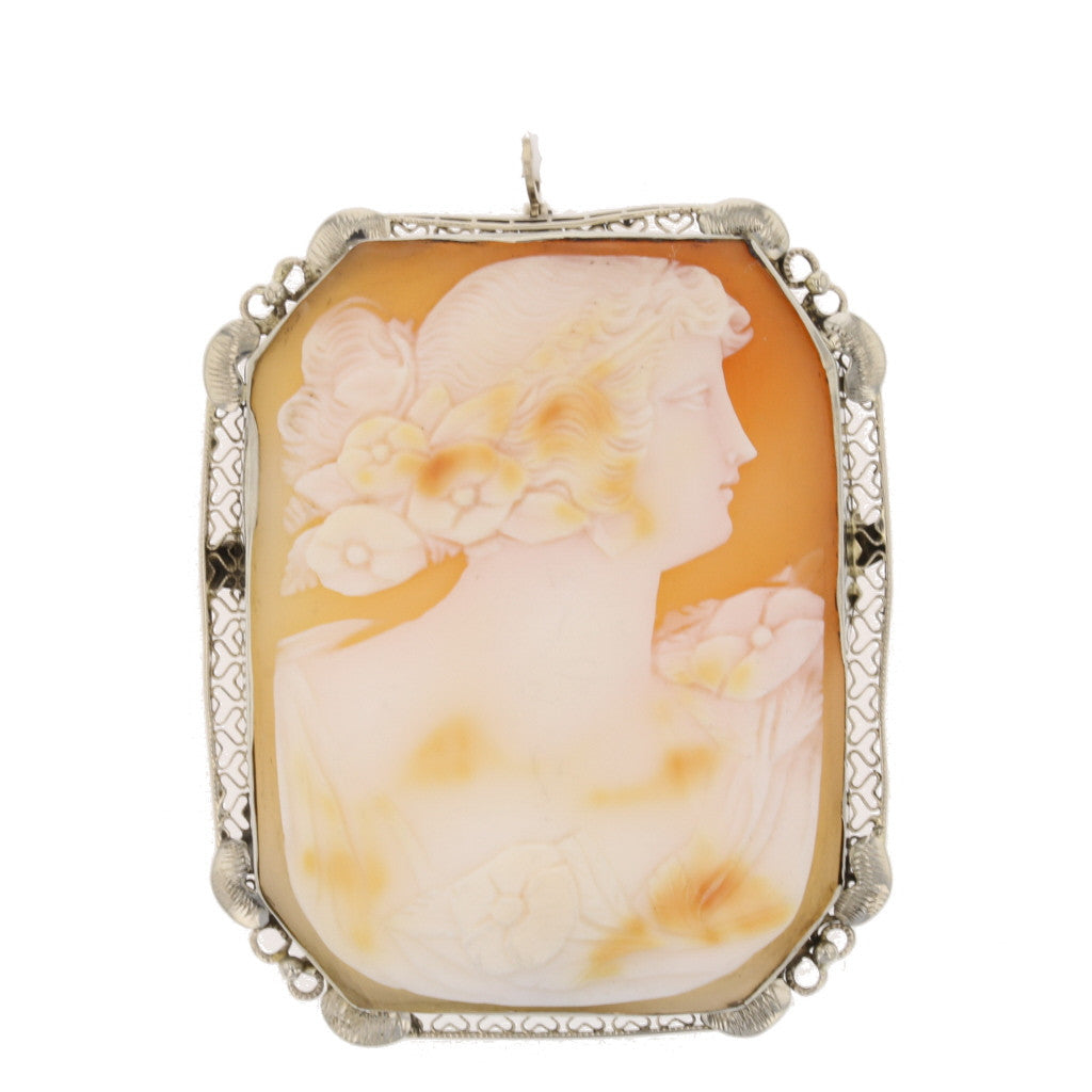 Octagon Antique Shell Cameo Brooch Pendant - David's Antiques & Jewelry