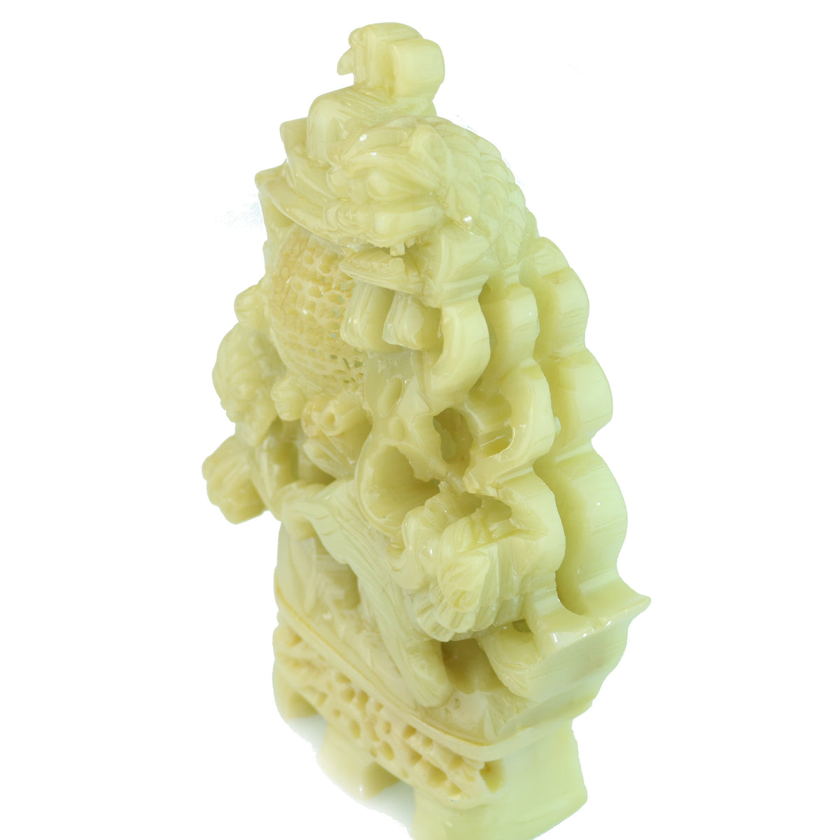 Carved Light Green Yellowish Jade 'Foo Lion