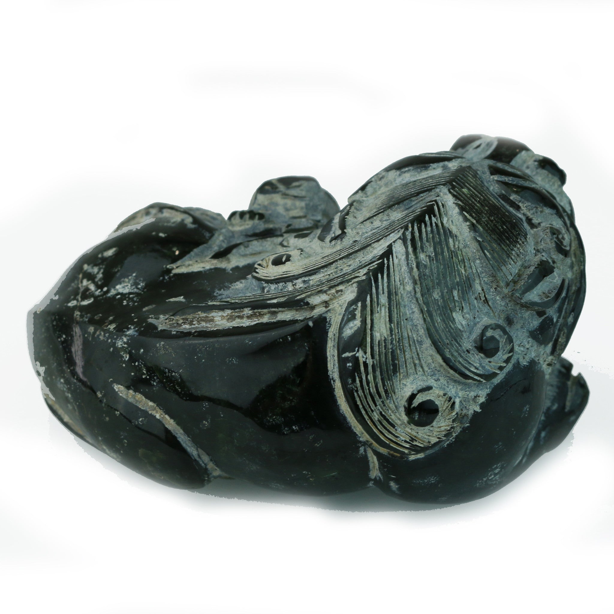 Unfinished Jade Carving of Mother and Child Foo Lioness - David's Antiques & Jewelry