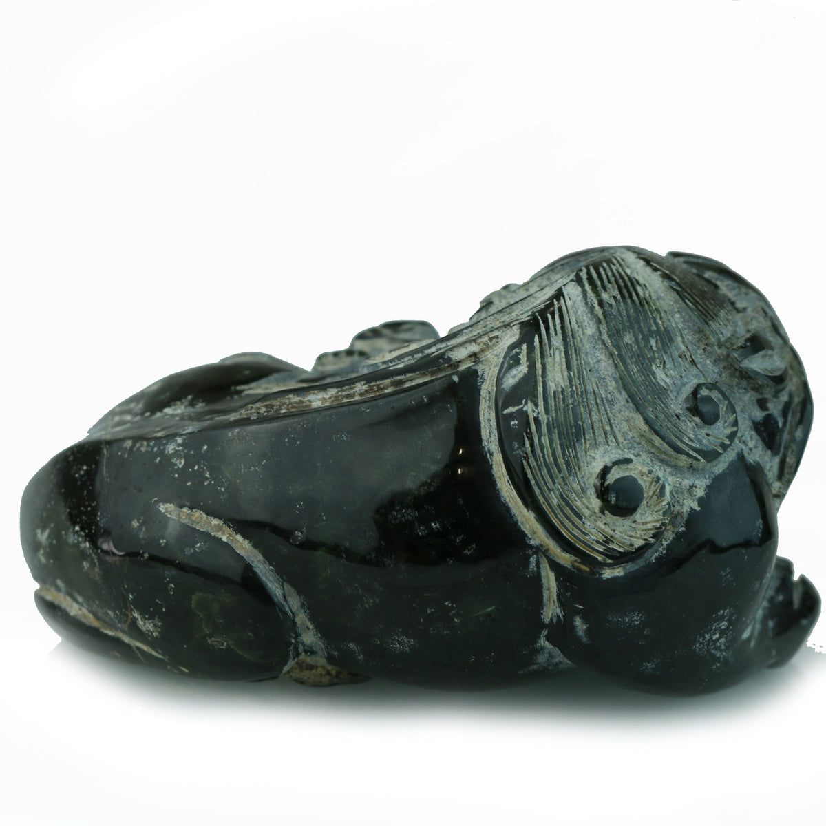 Unfinished Jade Carving of Mother and Child Foo Lioness - David's Antiques & Jewelry