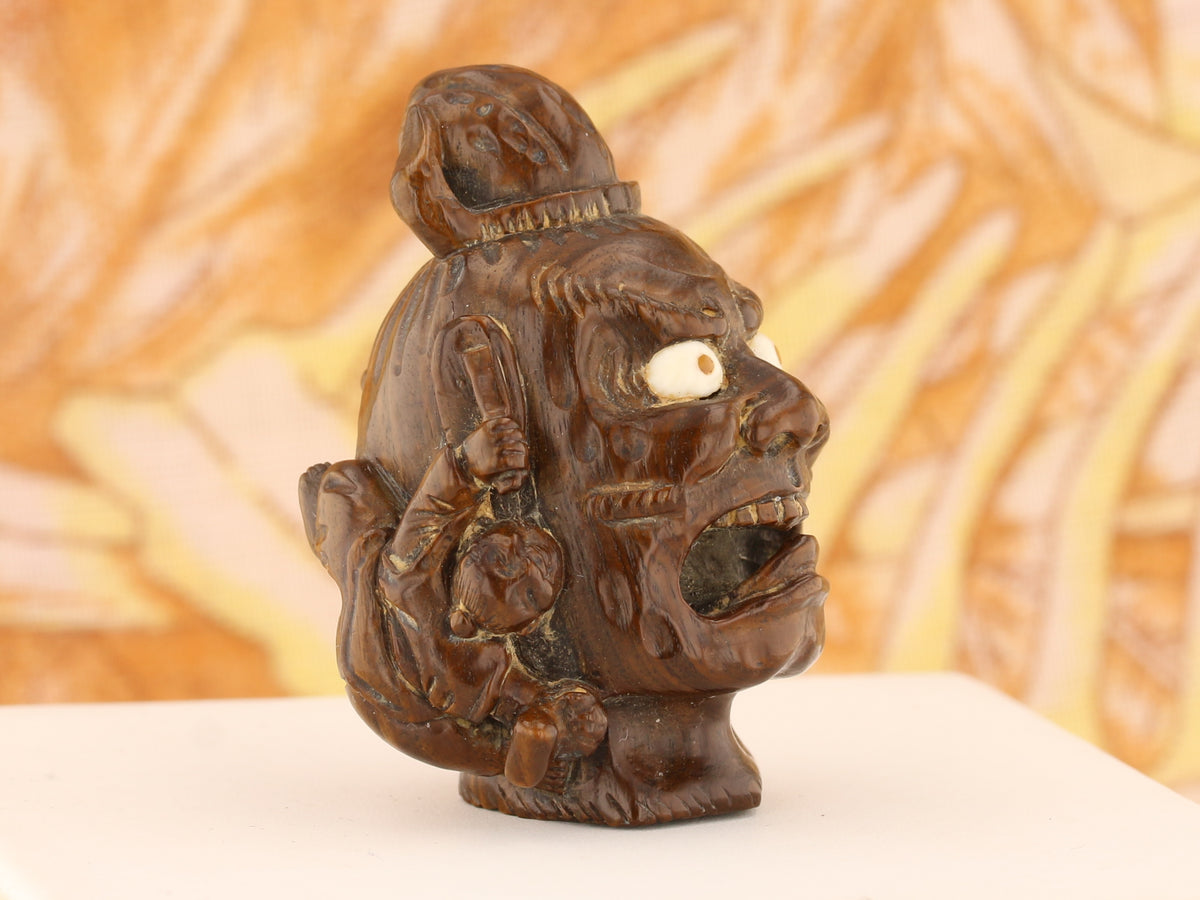 C1950 Wooden Netsuke: Colossal Monster & Climbing Man