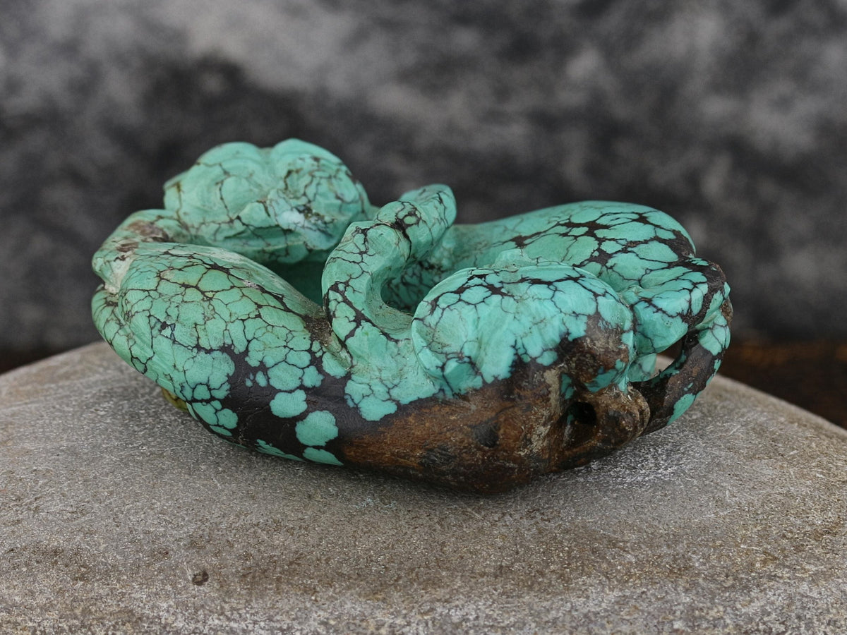 C1920s Turquoise Stone Netsuke with Circling Foo Dogs