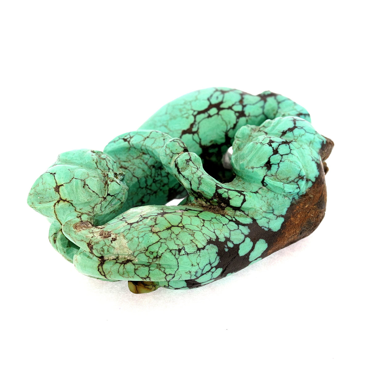 C1920s Turquoise Stone Netsuke with Circling Foo Dogs