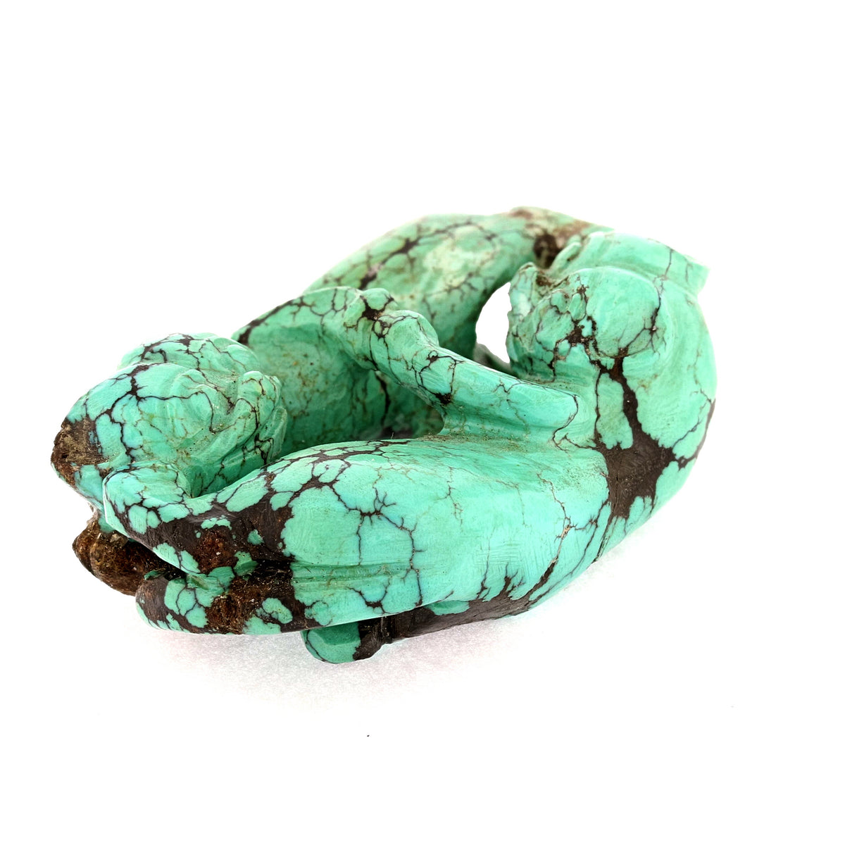 C1920s Turquoise Stone Netsuke with Circling Foo Dogs