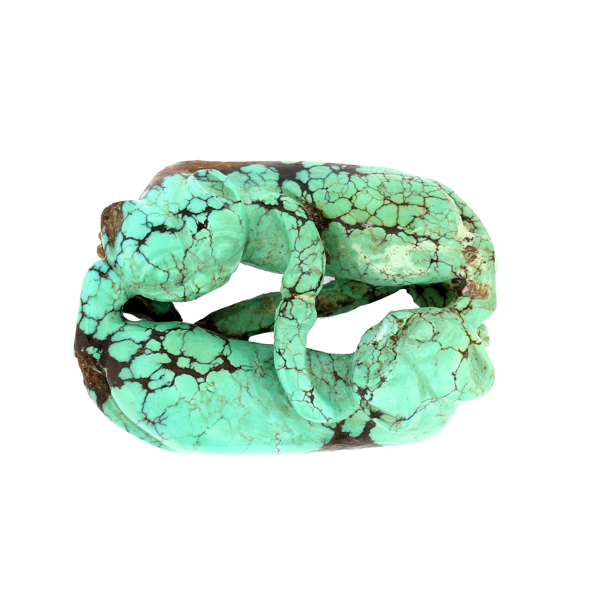 C1920s Turquoise Stone Netsuke with Circling Foo Dogs