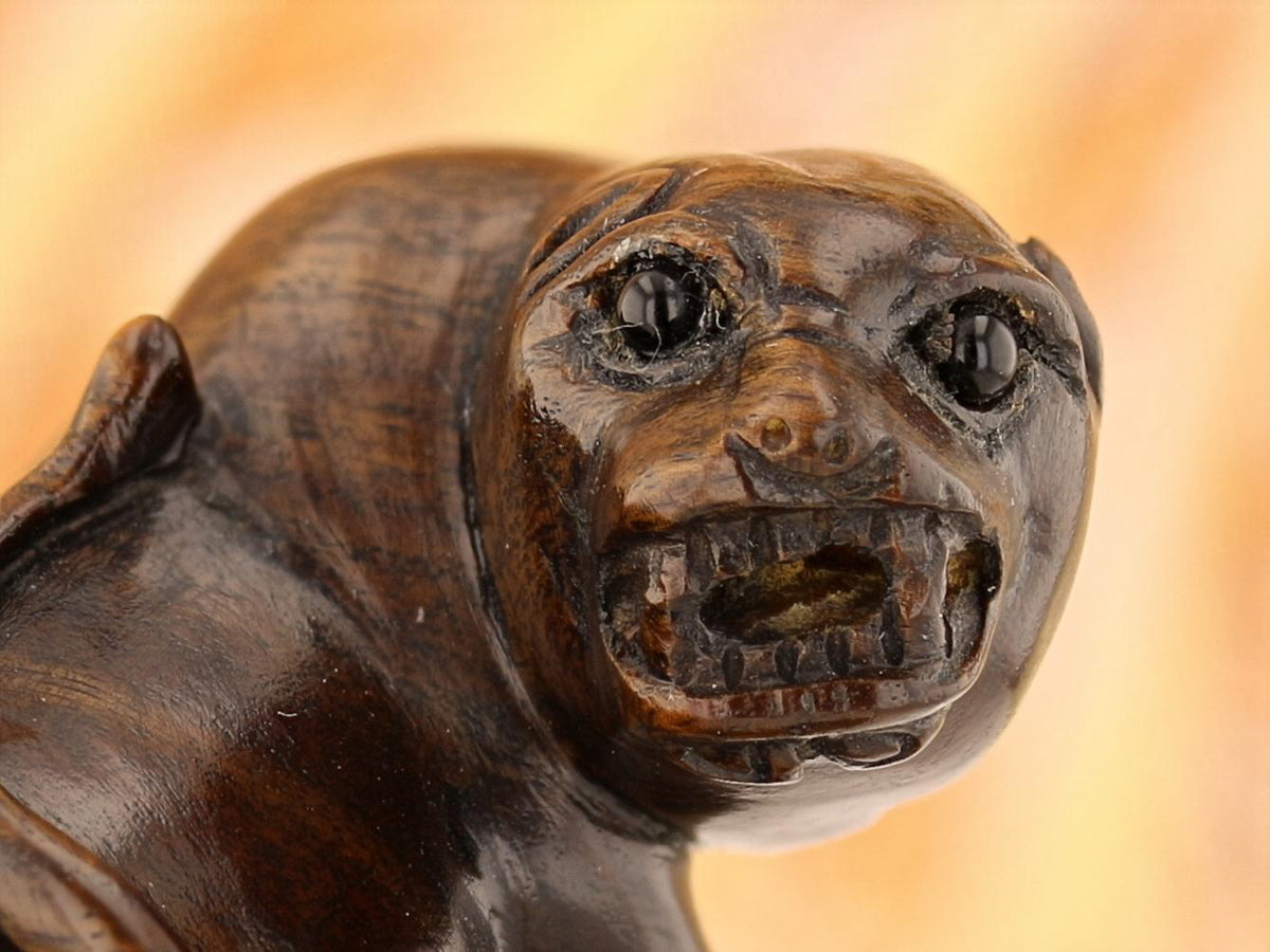 Vintage Carved Ironwood Lioness Netsuke