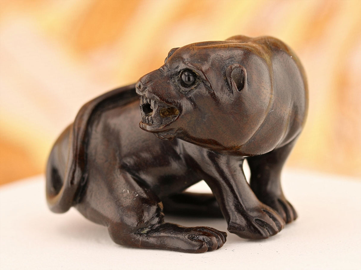 Vintage Carved Ironwood Lioness Netsuke