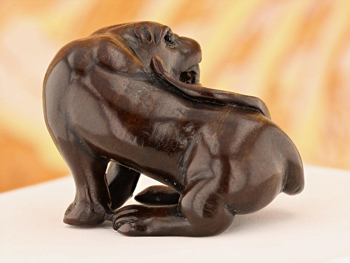 Vintage Carved Ironwood Lioness Netsuke