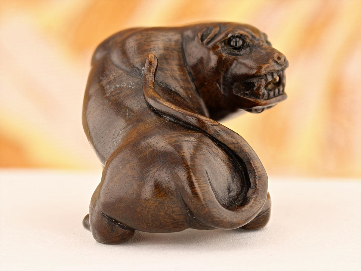 Vintage Carved Ironwood Lioness Netsuke