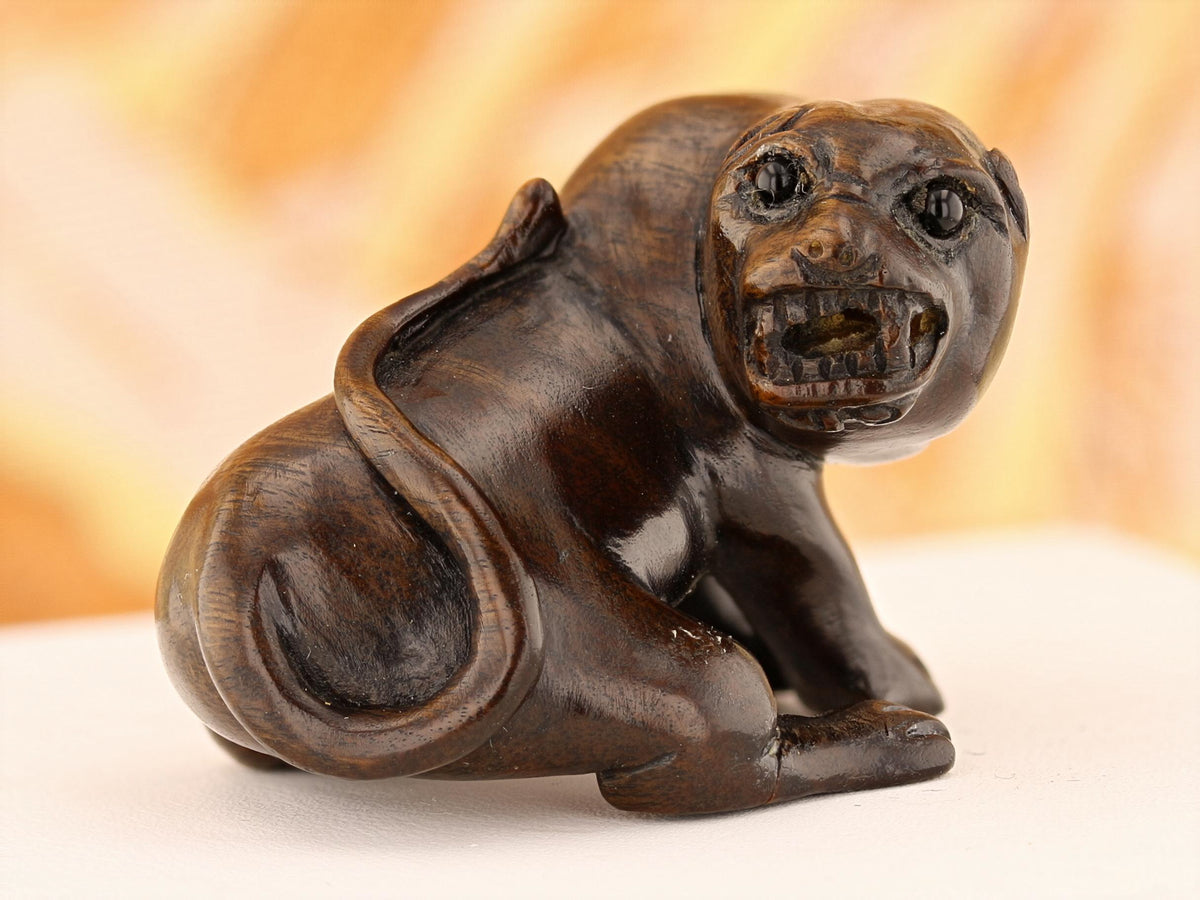 Vintage Carved Ironwood Lioness Netsuke