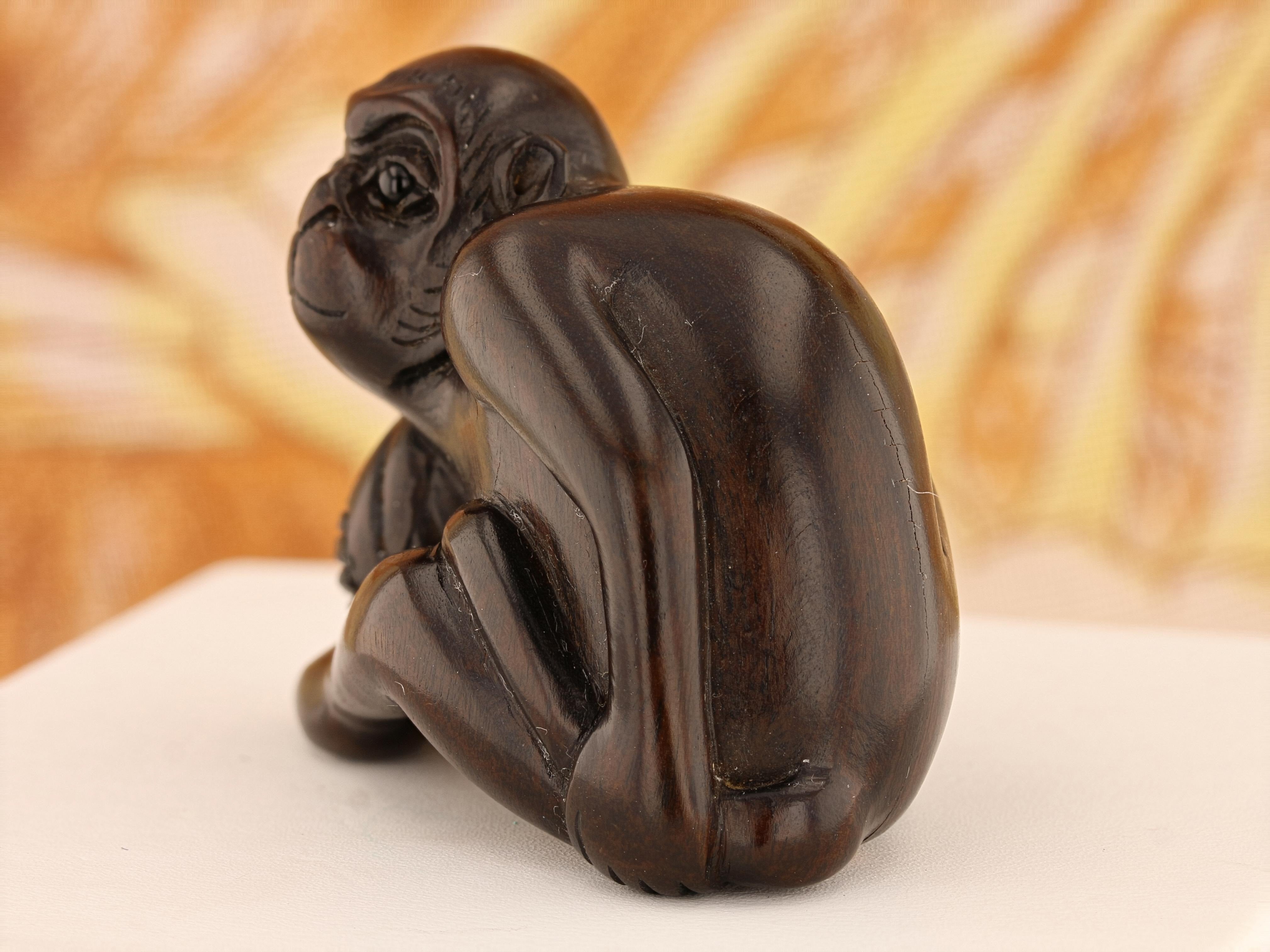 Vintage Ironwood Netsuke: Monkey with Nut - David's Antiques & Jewelry