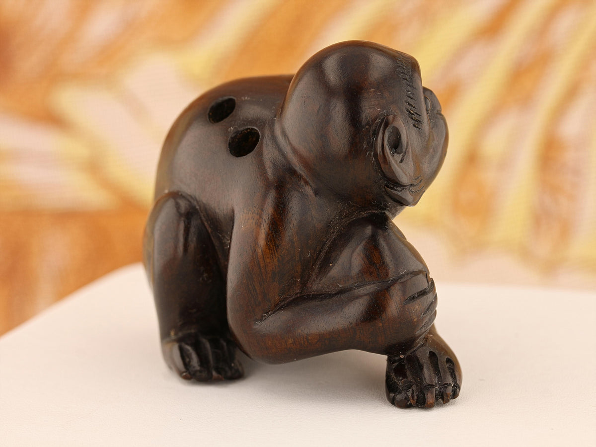 Vintage Ironwood Netsuke: Monkey with Nut
