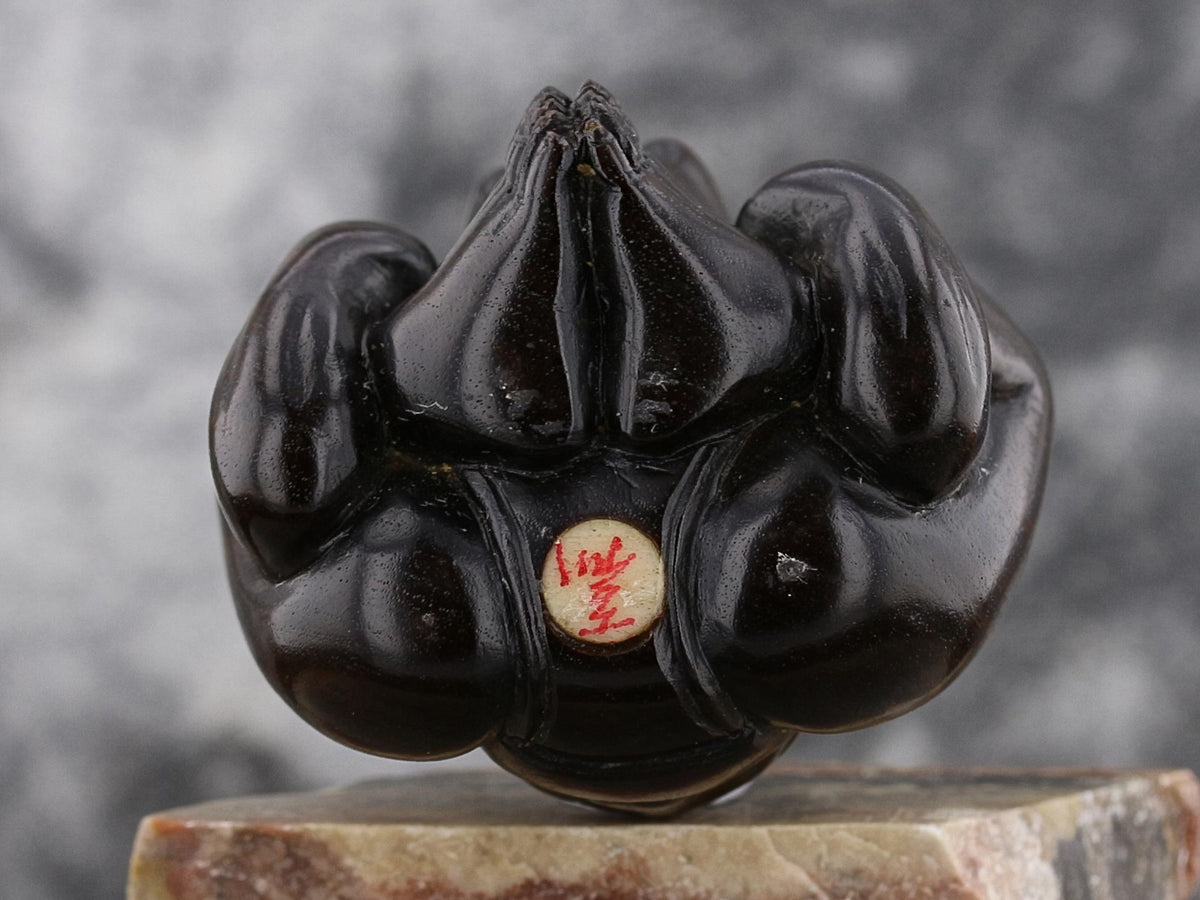 Elder Man Yoga Pose Wooden Netsuke