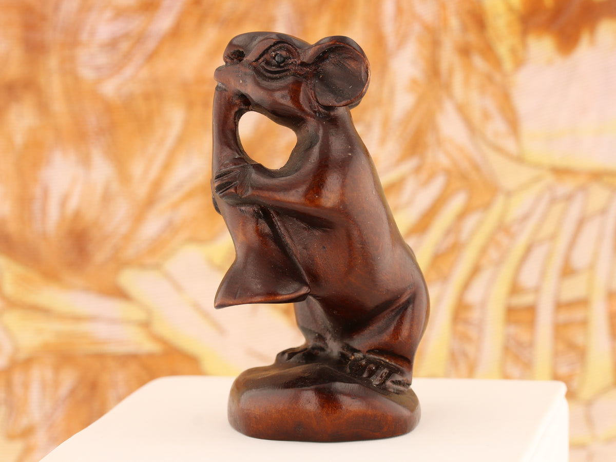 New Orleans Mouse Trumpeter Iron Wood Netsuke