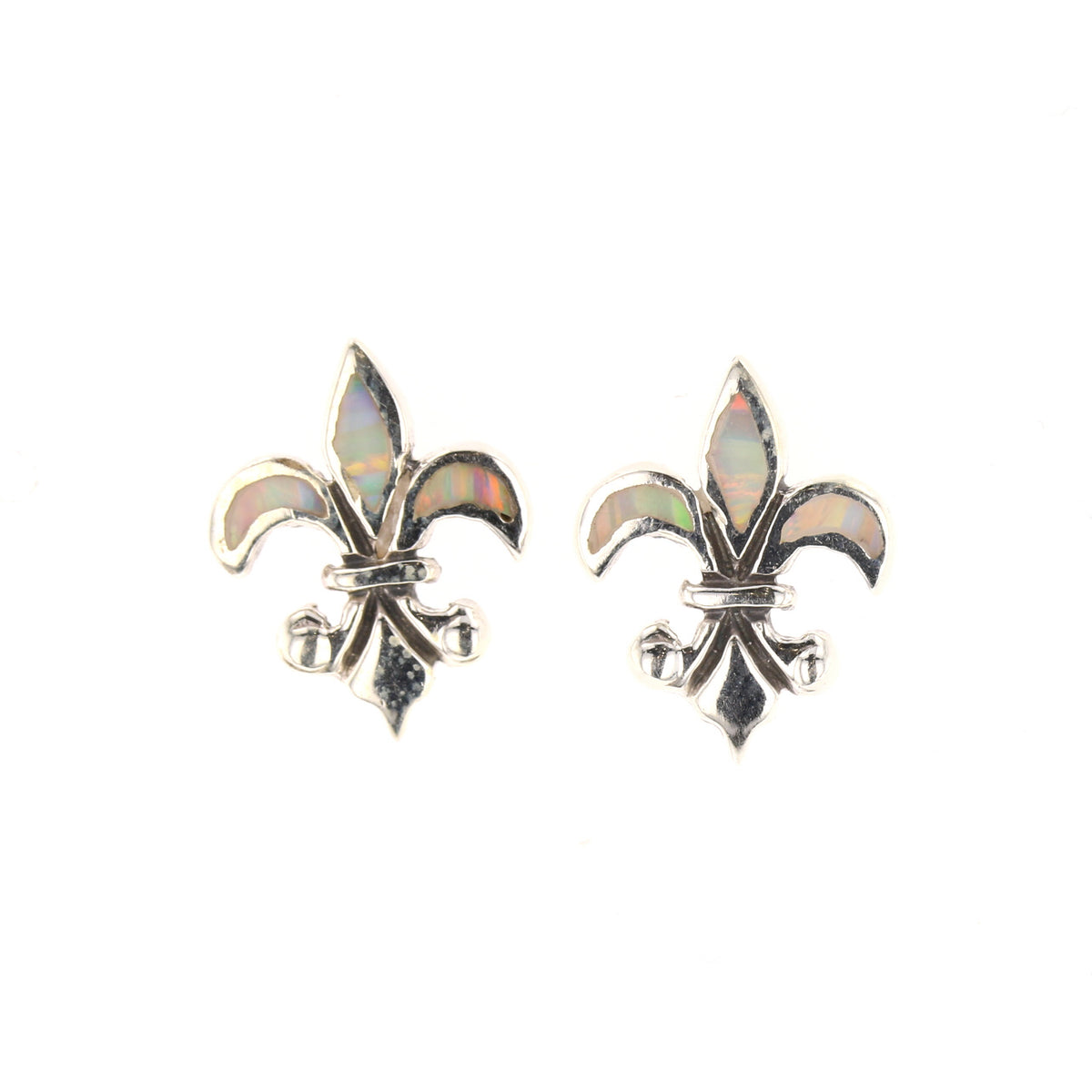 Opal Inlaid Fleur De Lis Studs