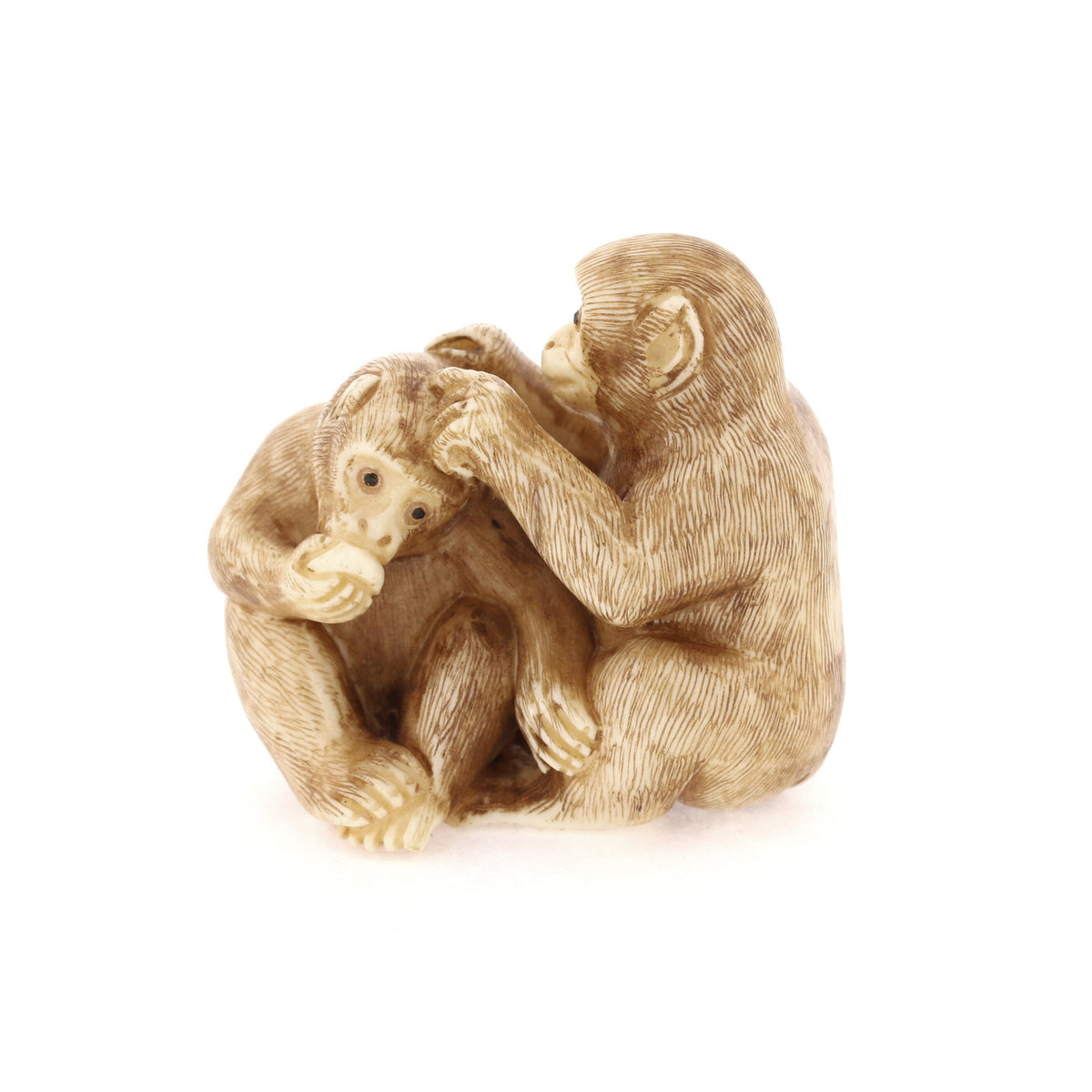 Vintage1950s Ivory Netsuke: Mother Monkey & Baby