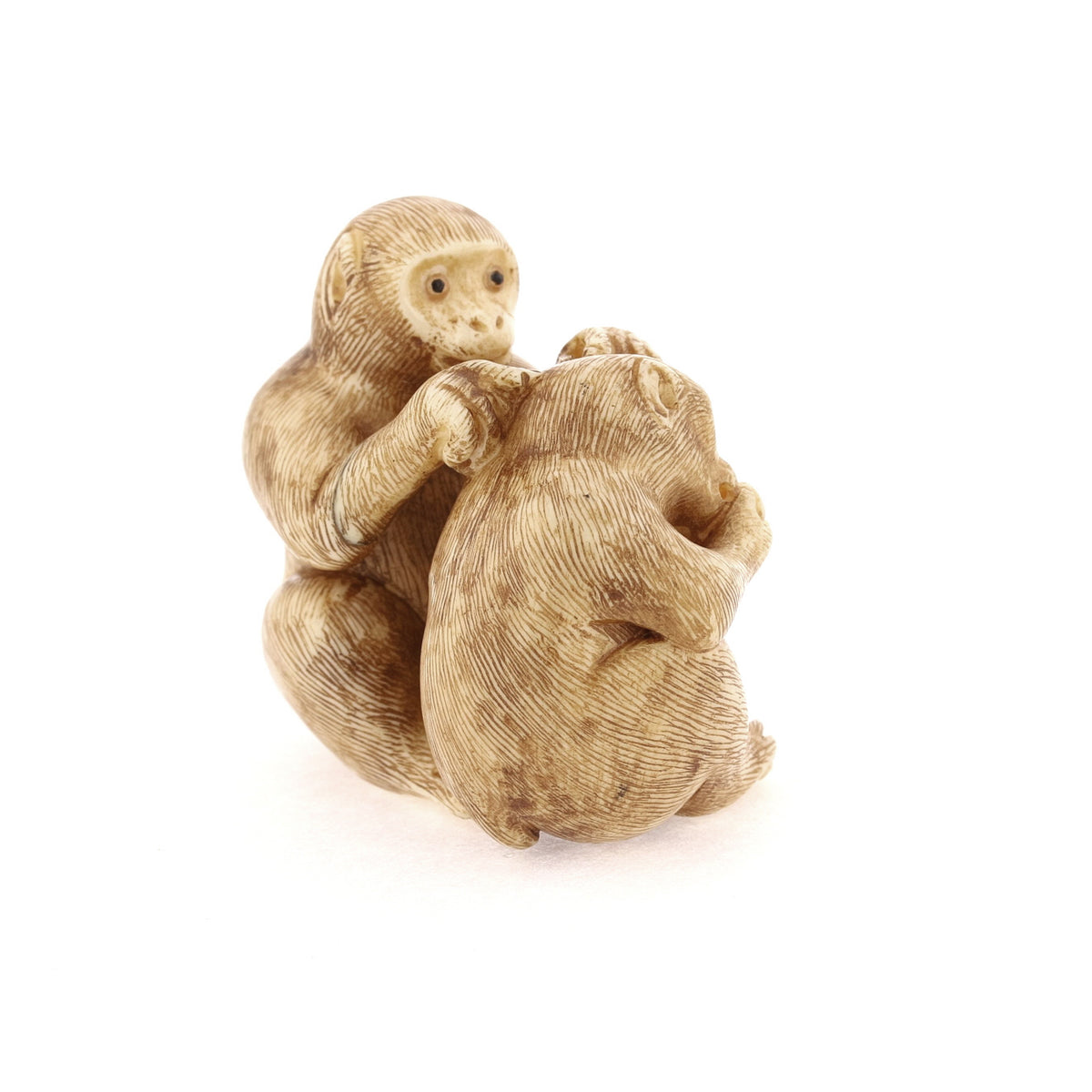Vintage1950s Ivory Netsuke: Mother Monkey & Baby