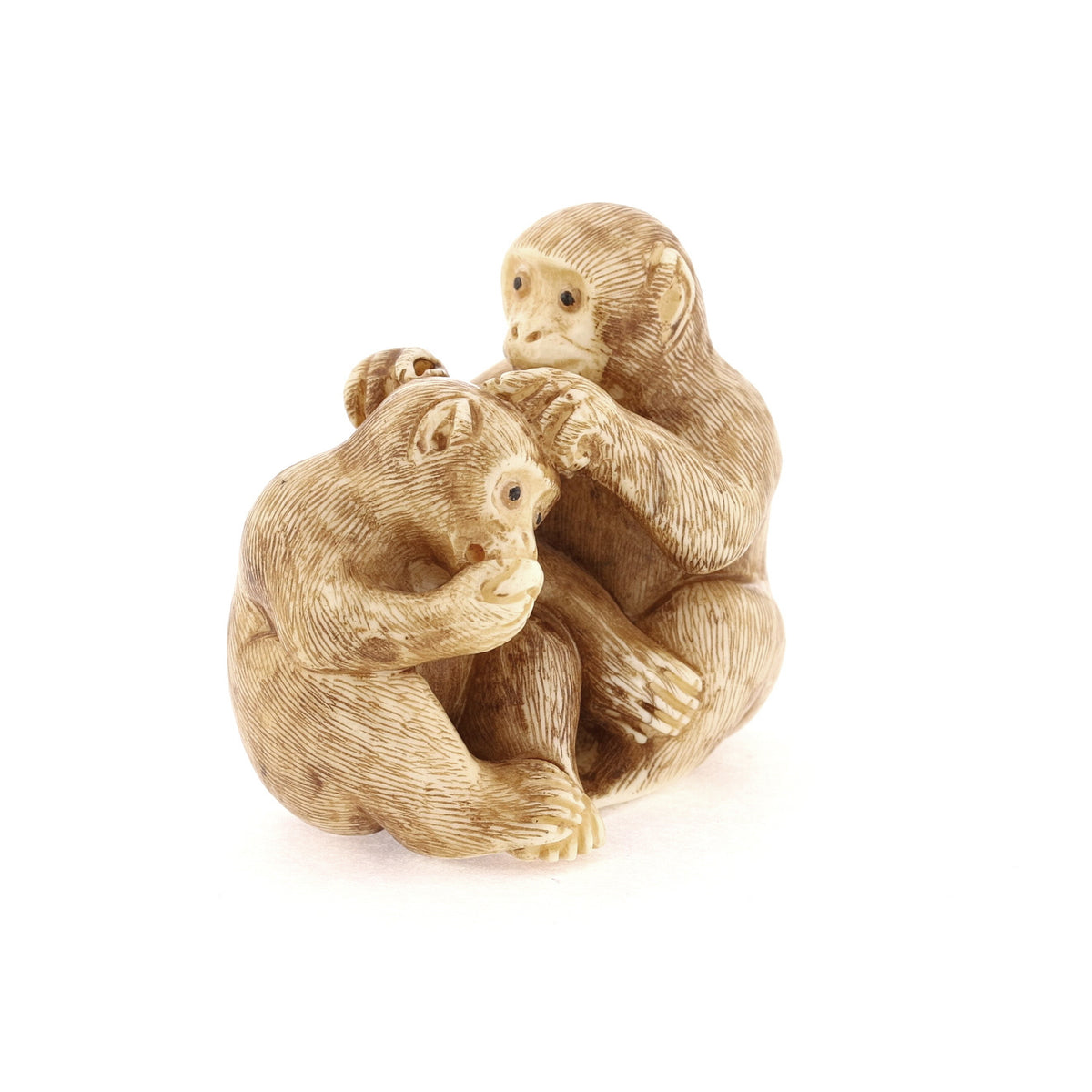 Vintage1950s Ivory Netsuke: Mother Monkey & Baby