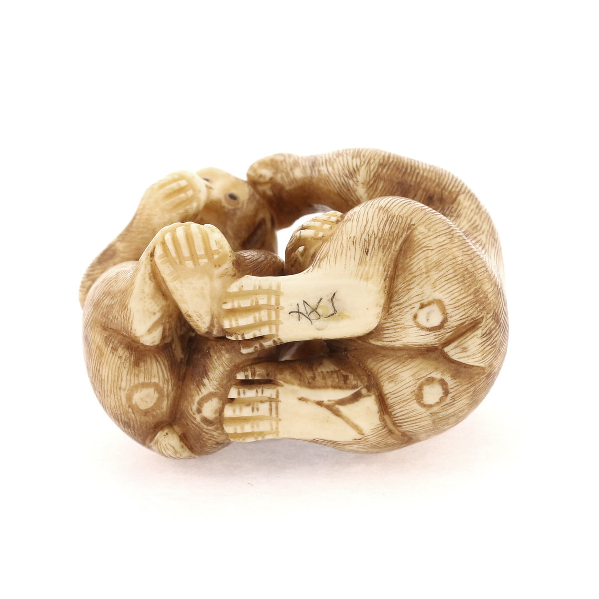 Vintage1950s Ivory Netsuke: Mother Monkey & Baby