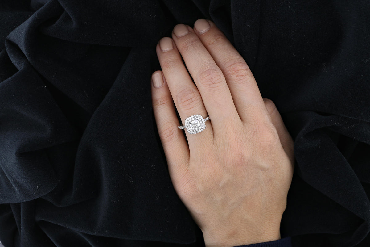 14K White Gold GIA Graded Diamond Cushion Ring