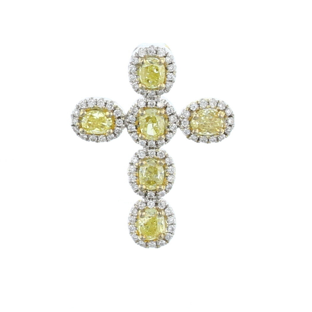 Fancy Yellow Diamond Cross Pendant in 18K White Gold