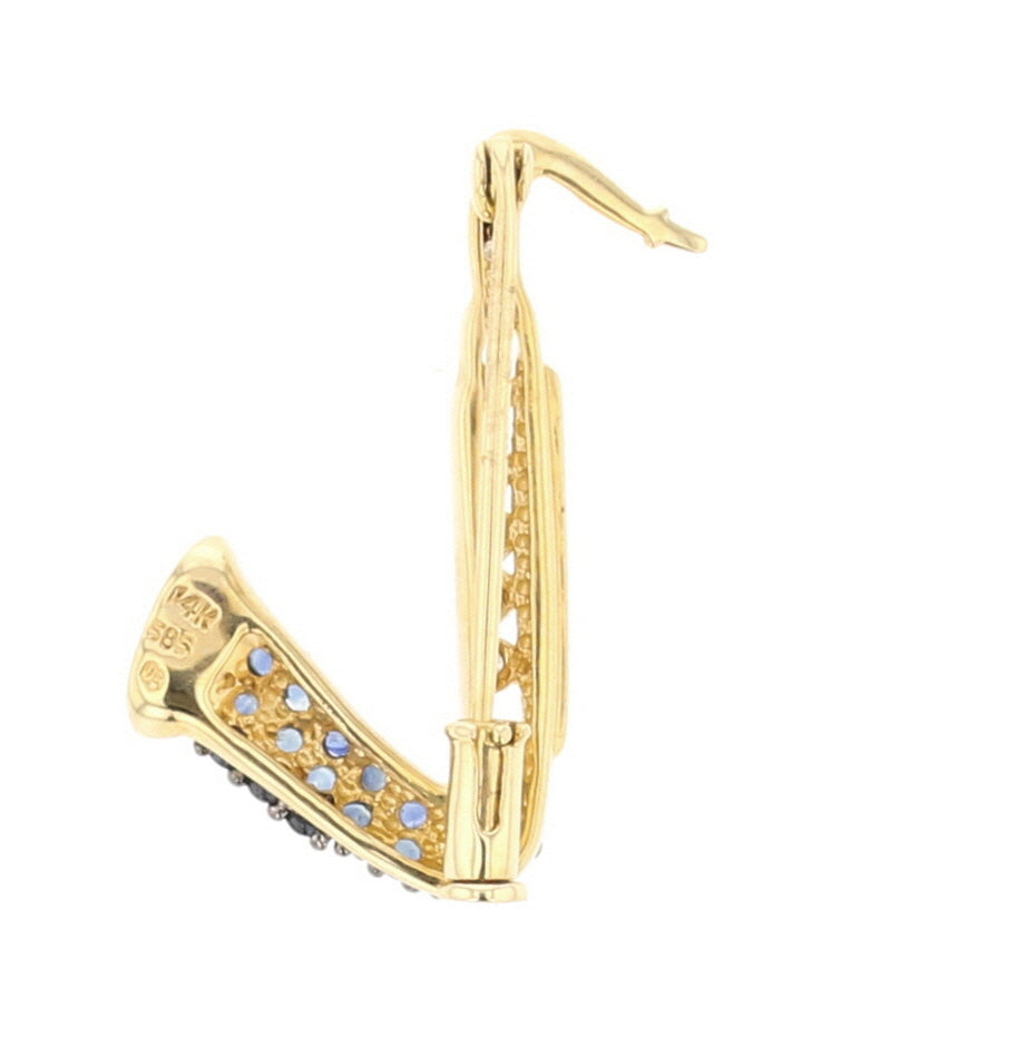 Vintage Sapphire and Diamond Saxophone Brooch in Yellow Gold