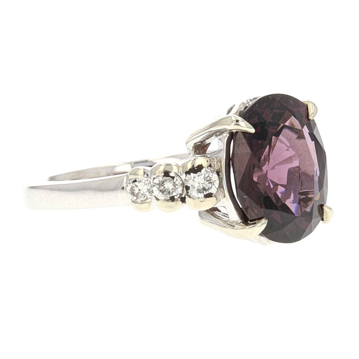 14K White Gold Natural Purple Spinel and Diamond Ring