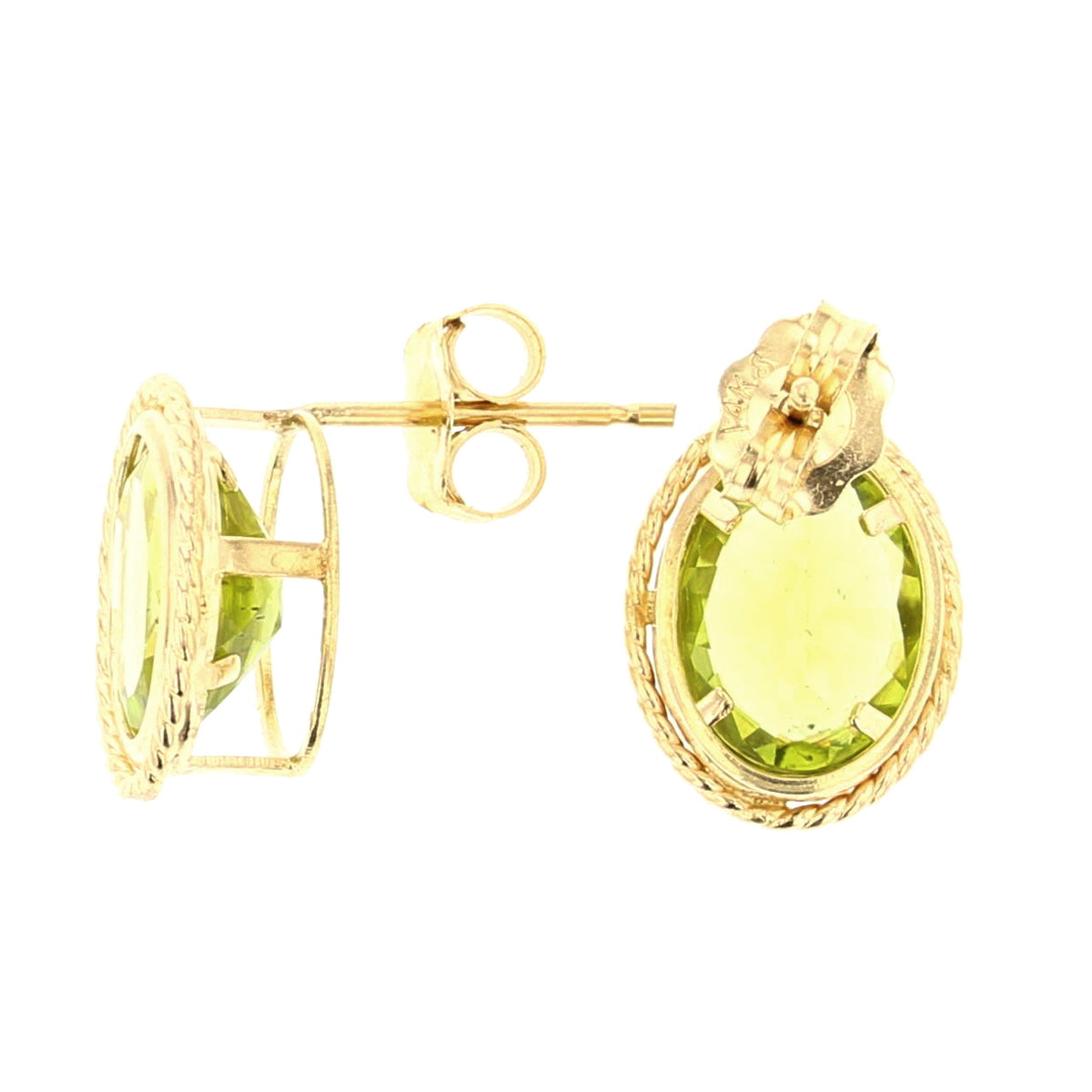 14K Yellow Gold Peridot Oval Stud Earrings
