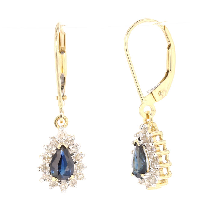 Blue Sapphire Pear Earrings in 14K Yellow Gold