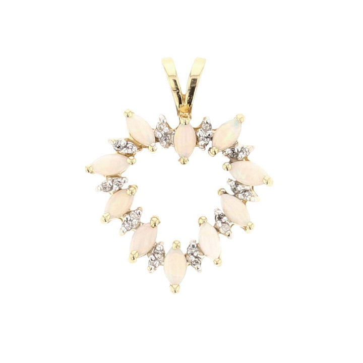 Vintage Heart Opal Diamond Gold Pendant