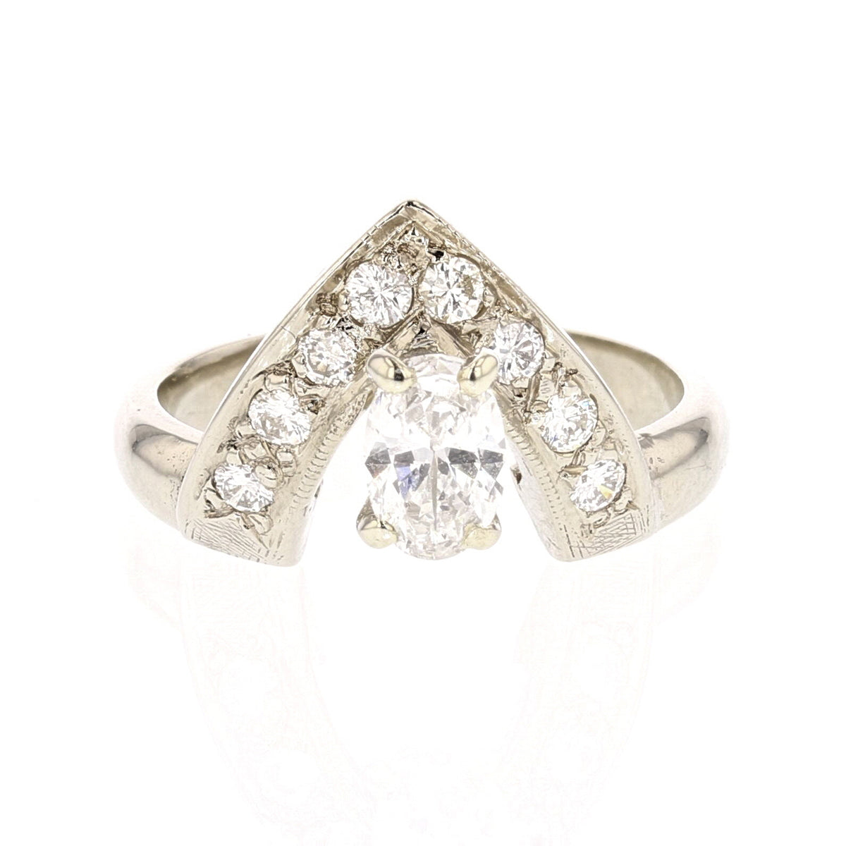 14K White Gold Oval Diamond Engagement/Bridal Ring