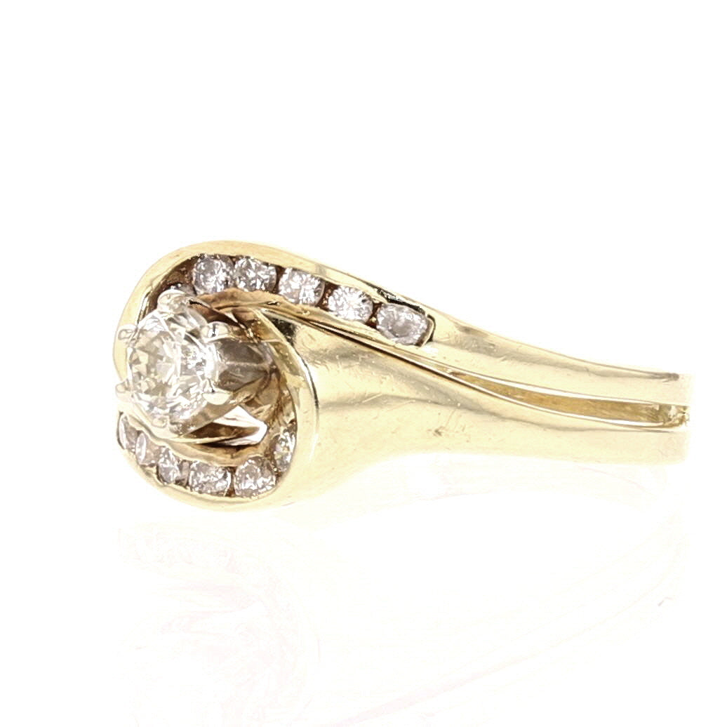 14K Yellow Gold Diamond Ring with Center Stone