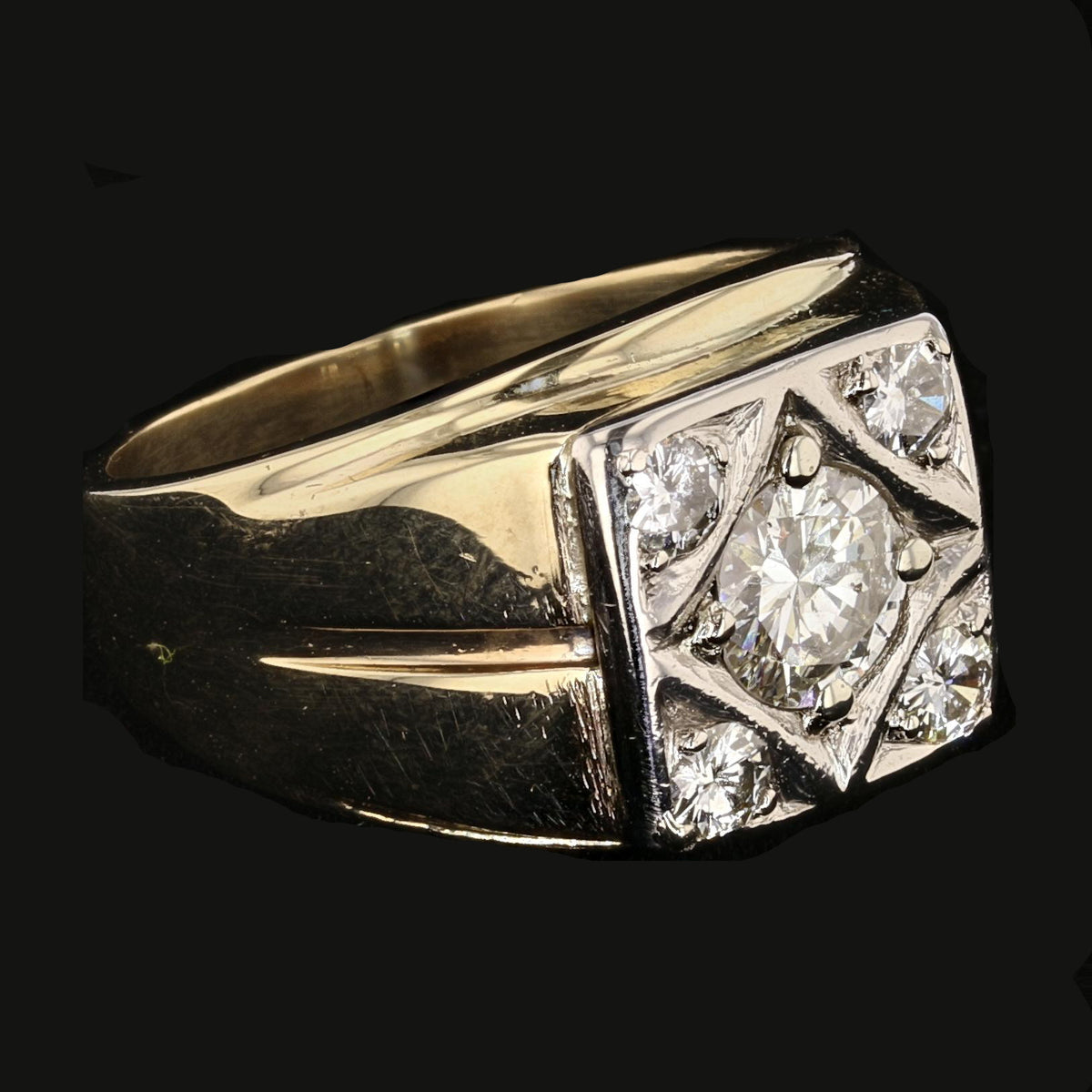 14K White and Yellow Gold Diamond Men's Ring