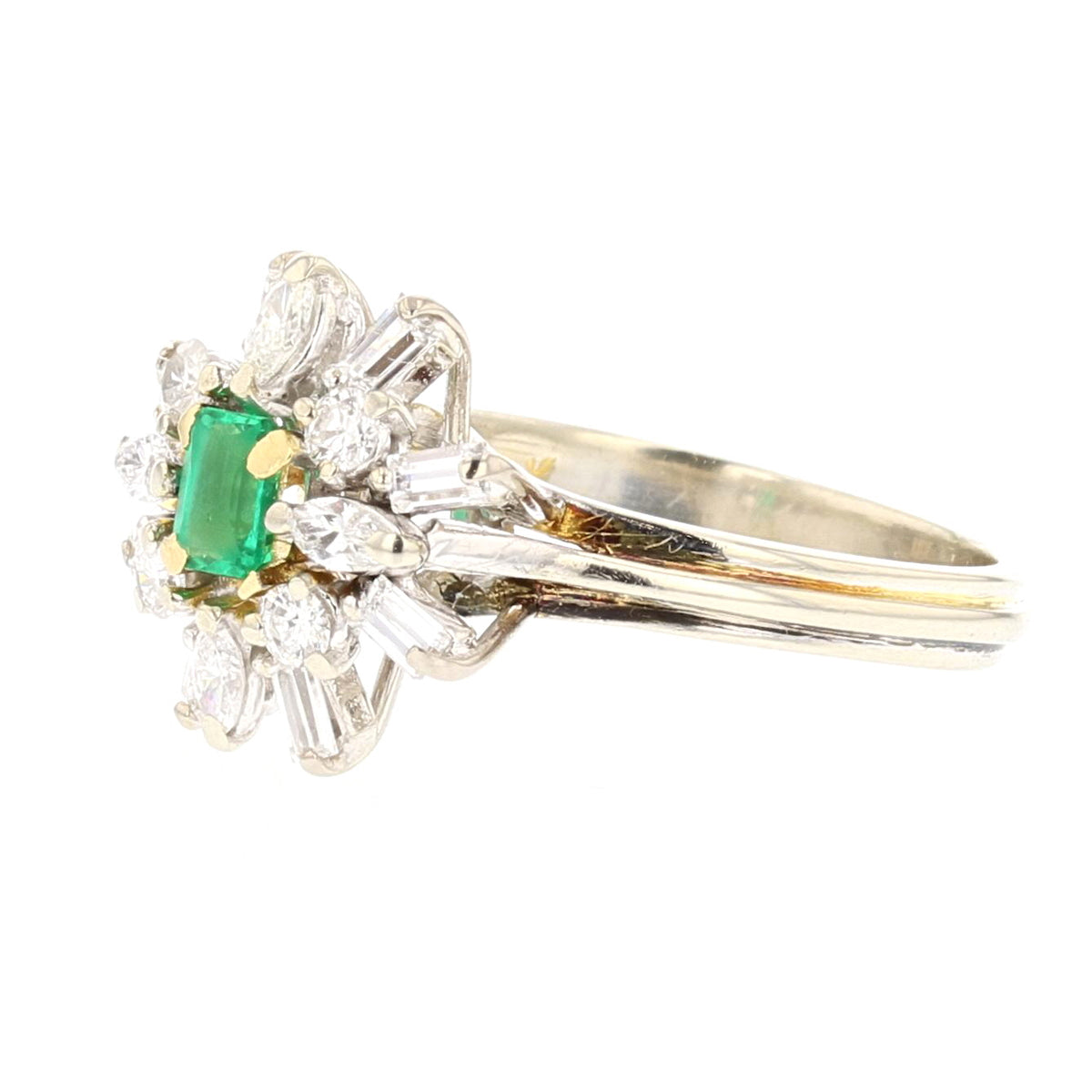 Vintage 14K White Gold Emerald & Diamond Ring