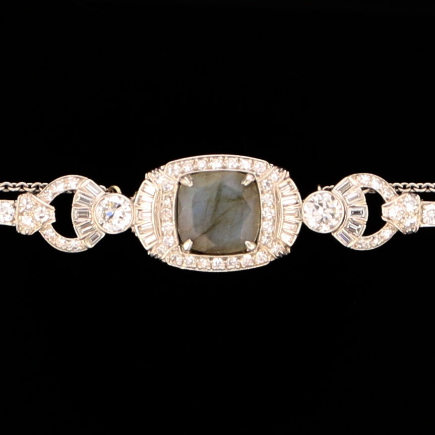 Antique Deco Labradorite Diamond Platinum Bracelet   890411
