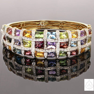 Multi Stone Gold Cuff