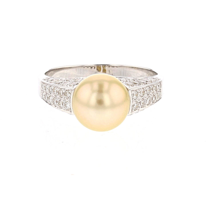 14K White Gold Akoya Pearl, Diamond Ring
