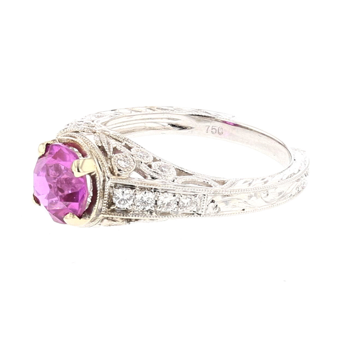 White Gold Pink Sapphire and Diamond Ring