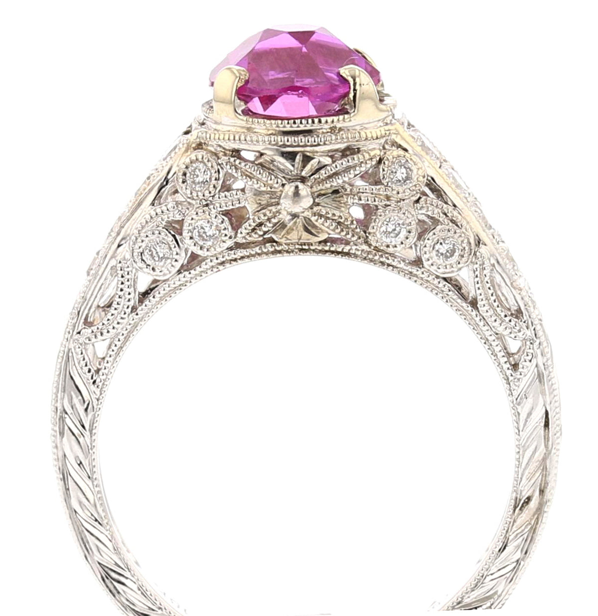 White Gold Pink Sapphire and Diamond Ring