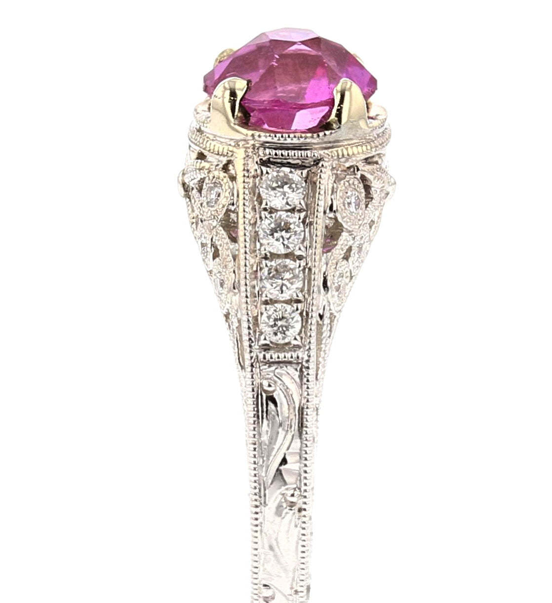 White Gold Pink Sapphire and Diamond Ring